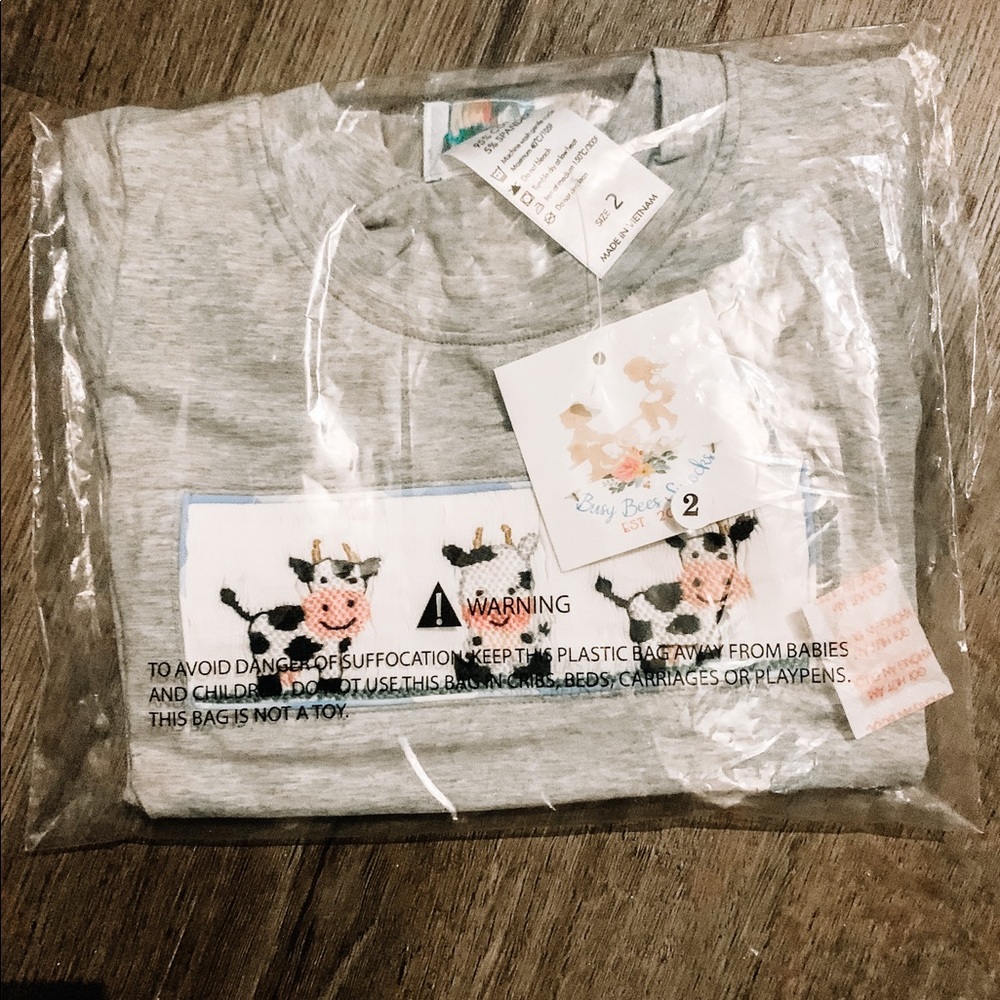 2T New in Bag Busy Bees Smocked Cow T-Shirt